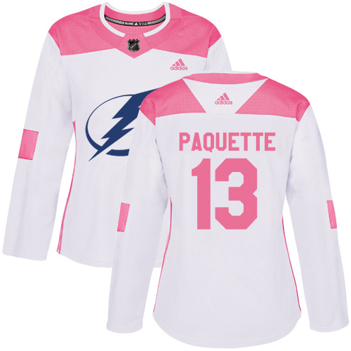 Adidas Tampa Bay Lightning #13 Cedric Paquette White Pink Authentic Fashion Women Stitched NHL Jersey->women nhl jersey->Women Jersey